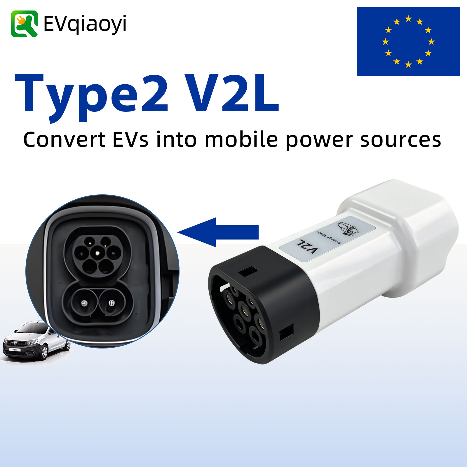 Outdoor Power Plug - EVqiaoyi 16A Type2 V2L Discharge Plug,