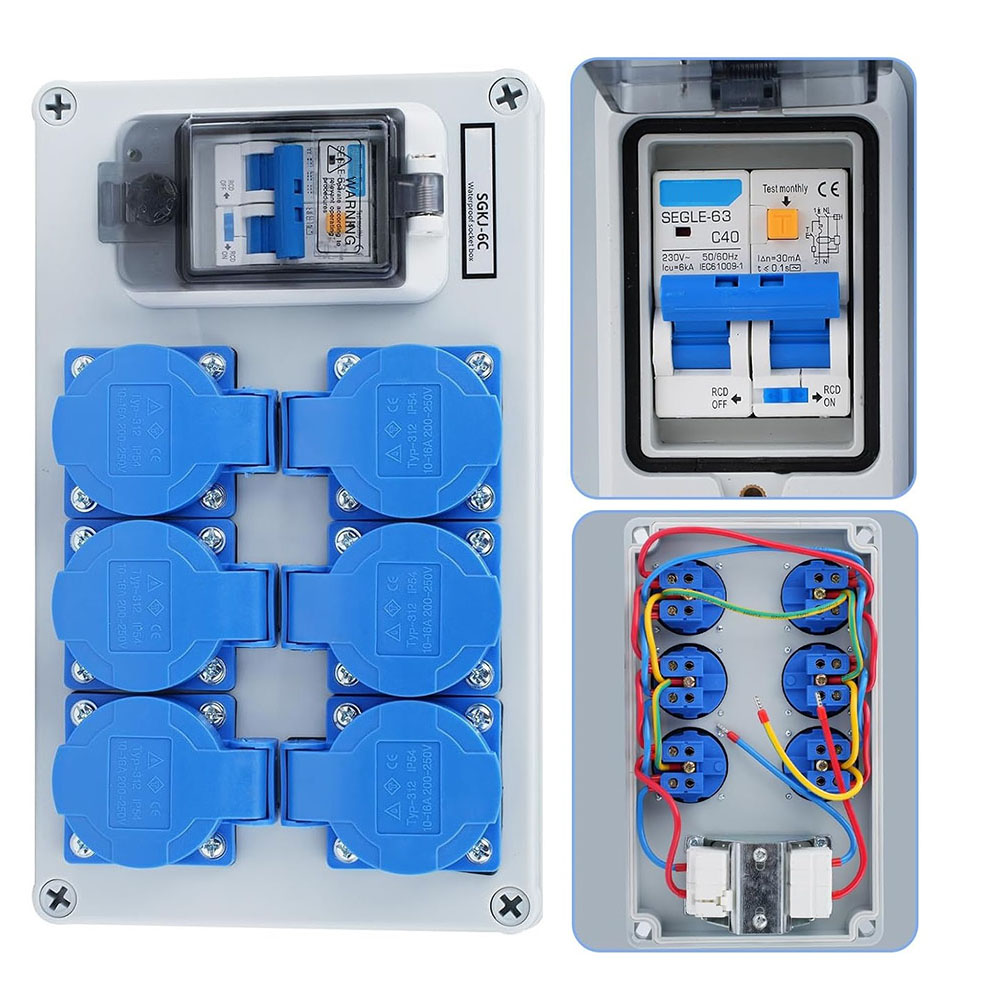 Outdoor Power Distributors - 1PC IP54 Wall Mounted 6-Pin Power