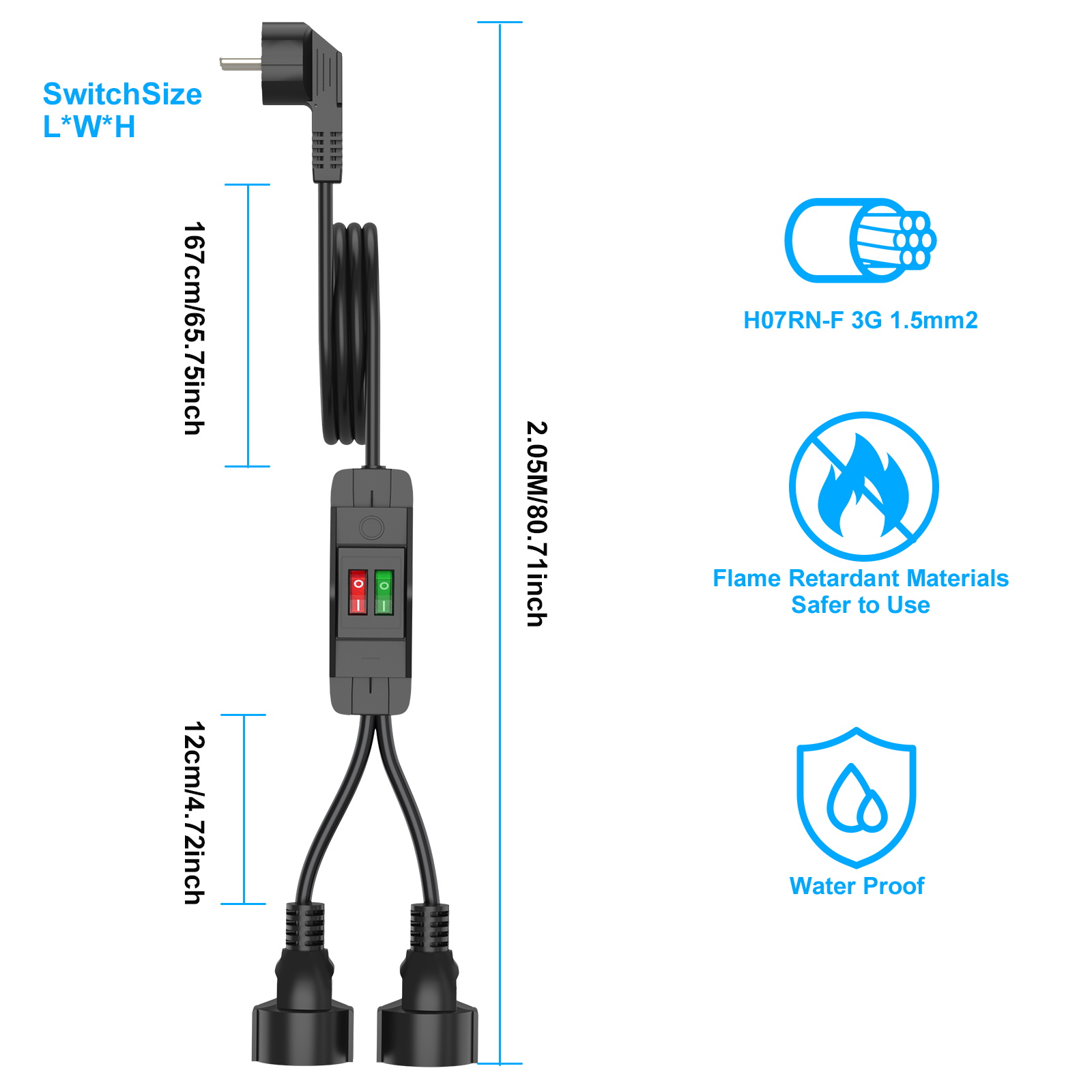 EU Plug 40cm/2m Extension Cord - Outdoor Power Extension Cord review and price