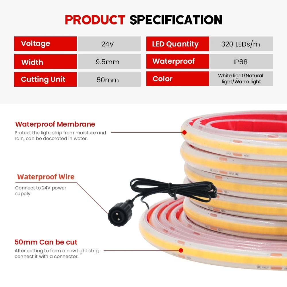 24V COB Strip IP68 Waterproof  - Outdoor Power Strip review and price